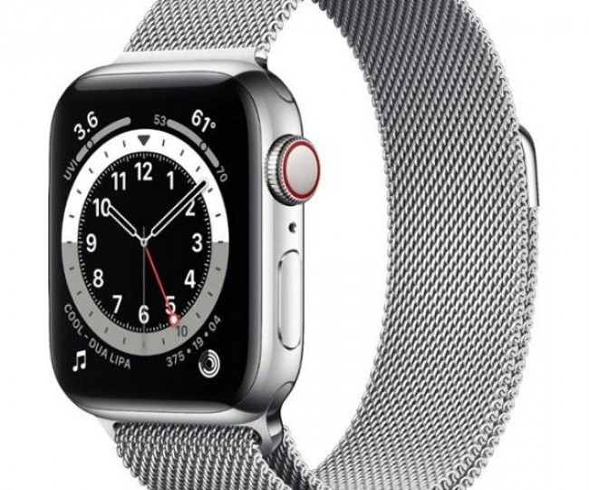 Apple Watch 6 40mm 4G Silver Stainless Steel Case with Atlantic Blue Braided Solo Loop (M0DV3)